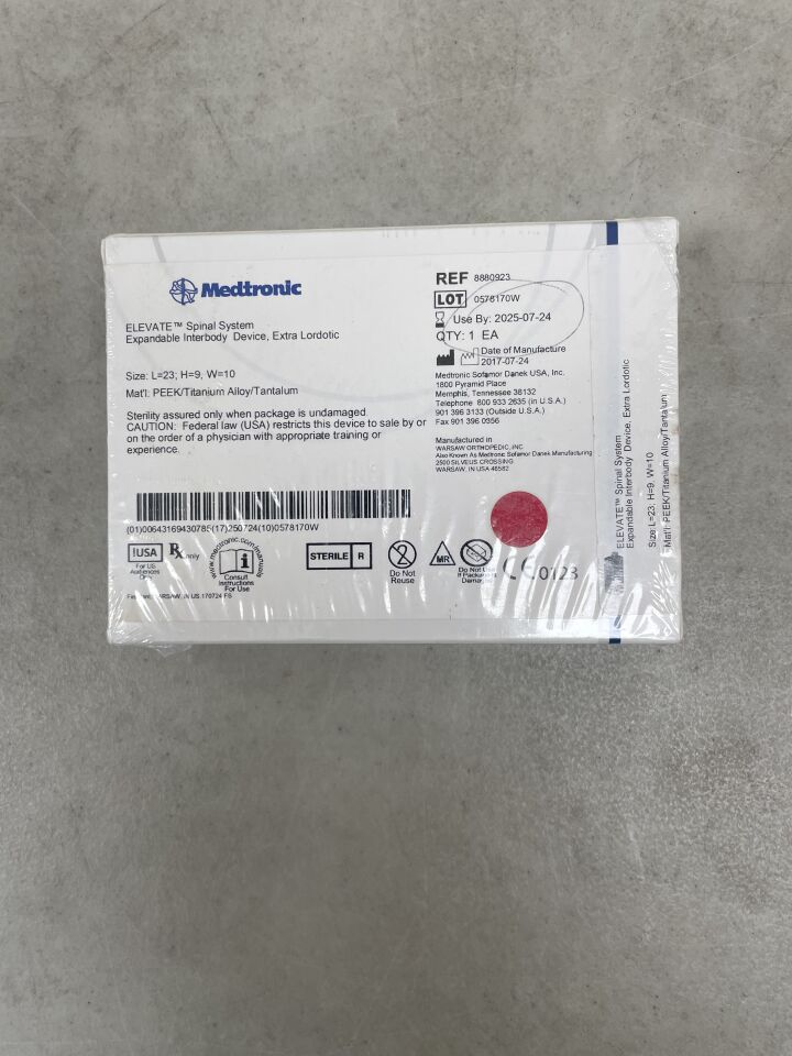 8880923 - MEDTRONIC - ELEVATE Spinal System Expandable Interbody Device, Extra Lordotic, 23 x 9 x 10mm, (BX/1) - ( Expiry Date: 2025-07-24 )