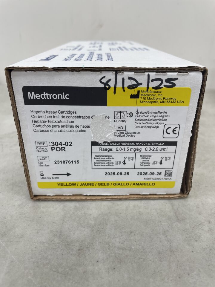 304-02POR - MEDTRONIC - Heparin Assay Cartridges Yellow, (BX/9) - ( Expiry Date: 2025-09-25 )