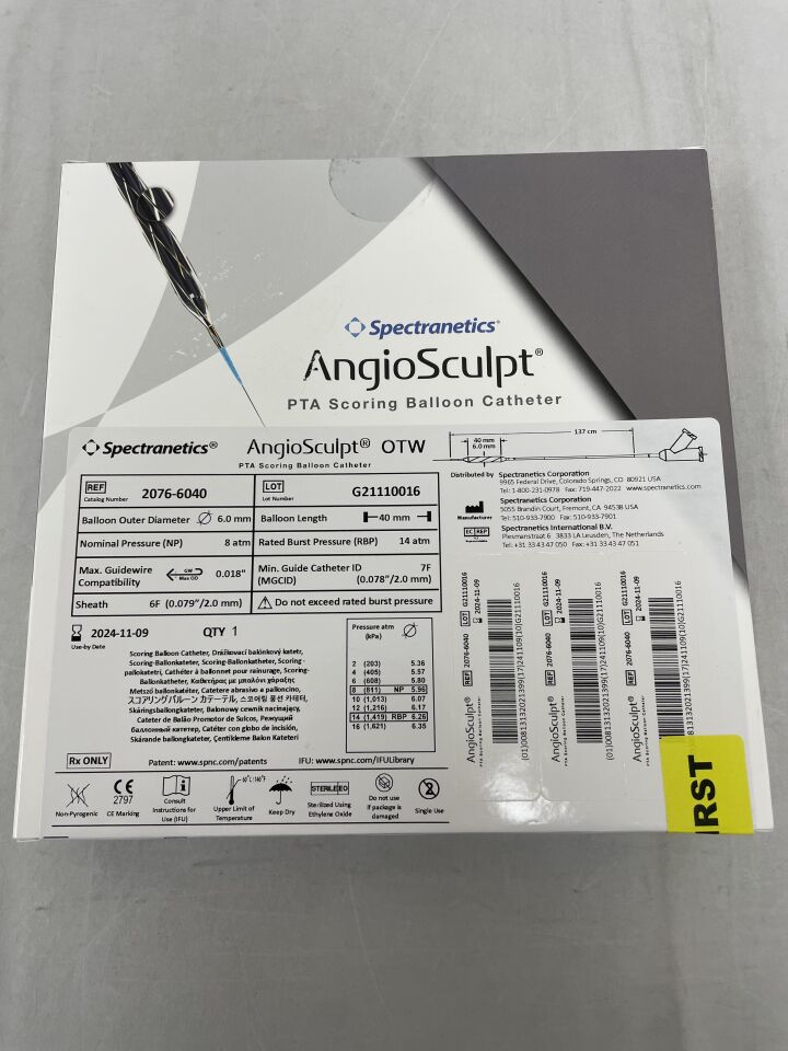 2076-6040 - SPECTRANETICS - AngioSculpt OTW PTA Scoring Balloon Catheter - 6.0mm x 40mm x 137cm, (BX/1) - ( Expiry Date: 2022-10-14 )