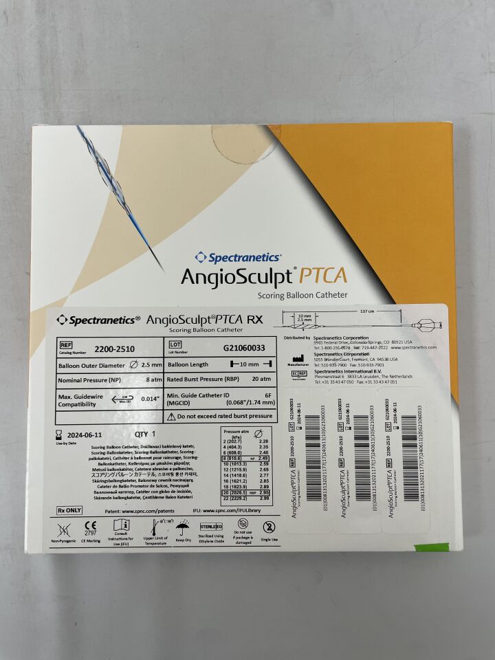 2200-2510 - SPECTRANETICS - AngioSculpt RX PTCA Scoring Balloon Catheter, 137 cm Length, 2.5 dia. x 10 mm Balloon Length, (BX/1) - ( Expiry Date: 2022-06-11 )