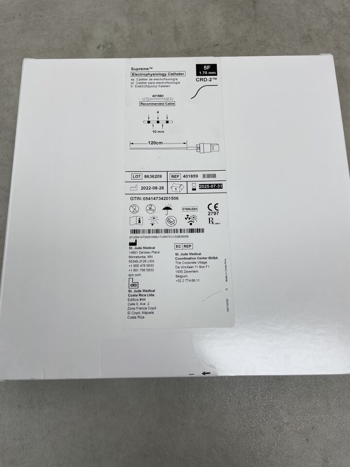 401859 - ST JUDE MEDICAL - Supreme Diagnostic EP Catheter Fixed CRD-2 Curve, 4 Electrodes, 10 mm 5 Fr, (BX/1) - ( Expiry Date: 2025-07-31 )
