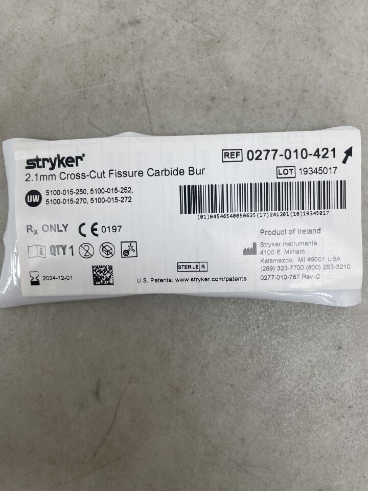 0277-010-421 - STRYKER - 2.1mm Cross-Cut Fissure Carbide Bur, (EA) - ( Expiry Date: 2024-12-01 )