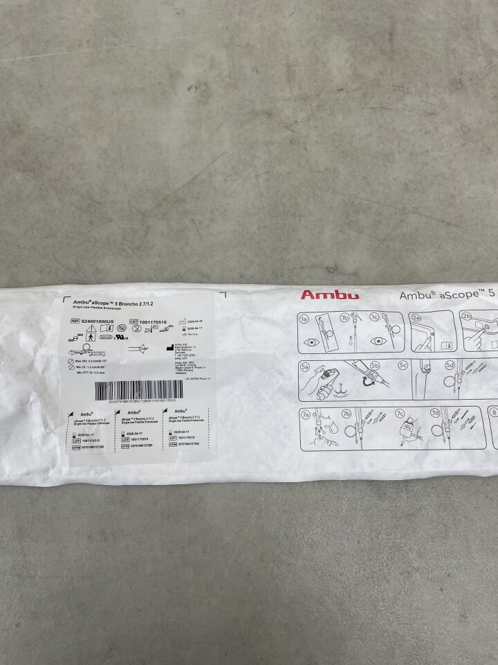 Ambu aScope 5 Broncho 2.7/1.2 single-use endoscope sterile medical device packaging with instructions