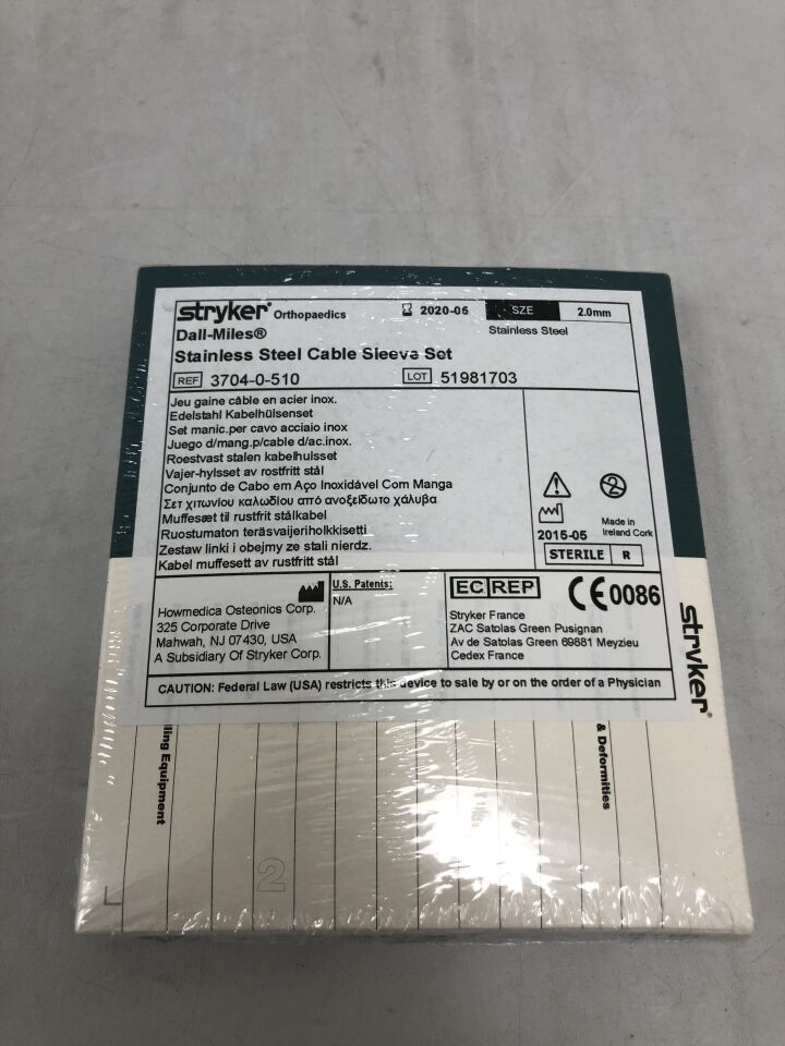 3704-0-510 - STRYKER - Dall-Miles Stainless Steel Cable Sleeve Set 2.0mm, (BX/1) - ( Expiry Date: 2019-10-01 )