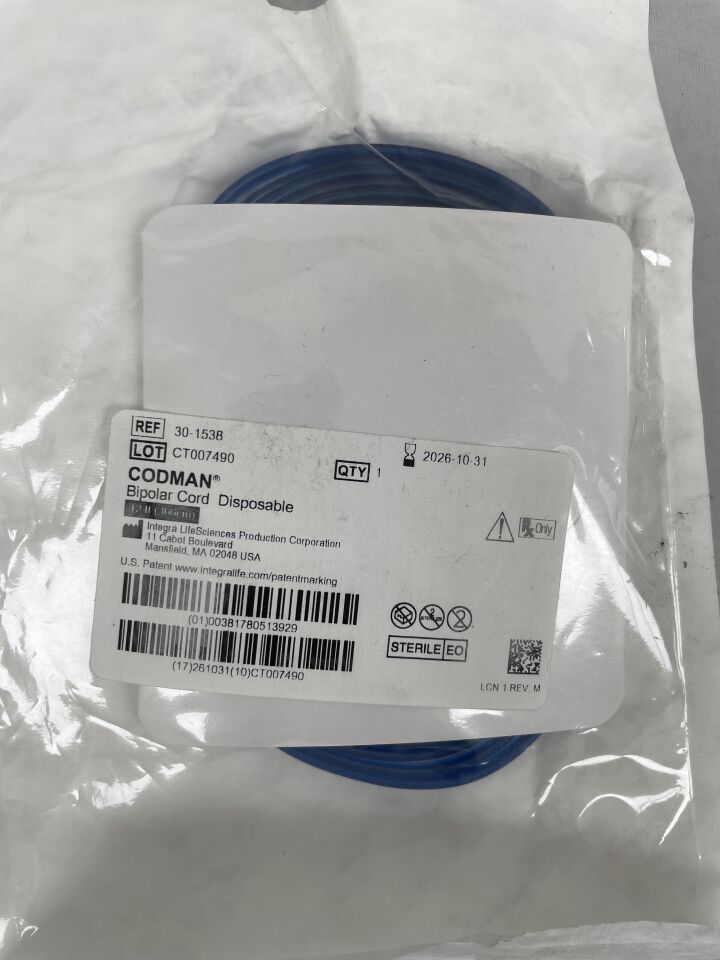 30-1538 - CODMAN - Cable bipolar, 12 pies, (unidad) - (Fecha de vencimiento: 31/10/2026)