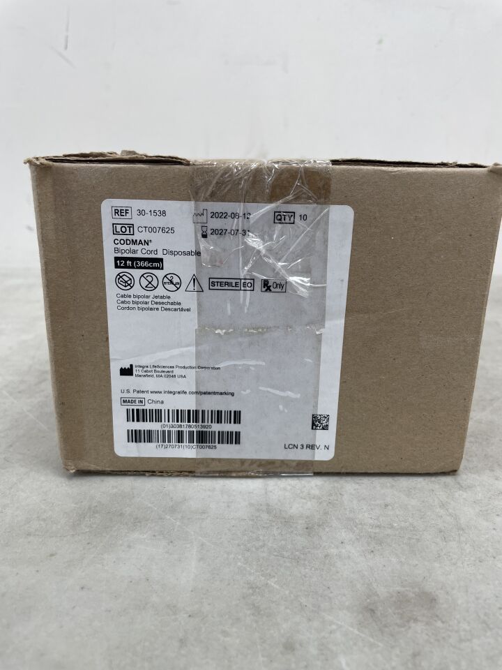 30-1538 - CODMAN - Cable bipolar, 12 pies, (Caja/10) - (Fecha de vencimiento: 31/07/2027)
