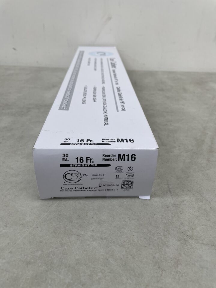 M16 - CONVATEC - Catéter uretral Cure, punta recta, PVC sin recubrimiento, 16 Fr., 16 pulgadas (caja de 30) - (Fecha de caducidad: 28/07/2026)