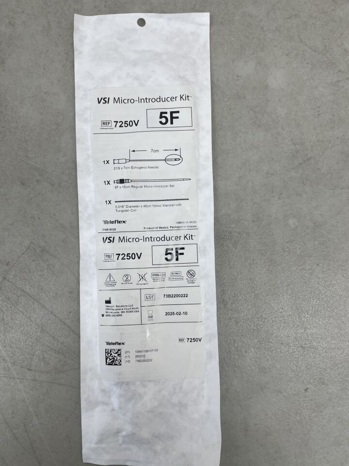 7250V - TELEFLEX - VSI 5F Micro-Introducer Kit: 7cm Echogenic, Regular, Nitinol Mandrel, Tungsten Tip, (EA) - ( Expiry Date: 2025-02-10 )