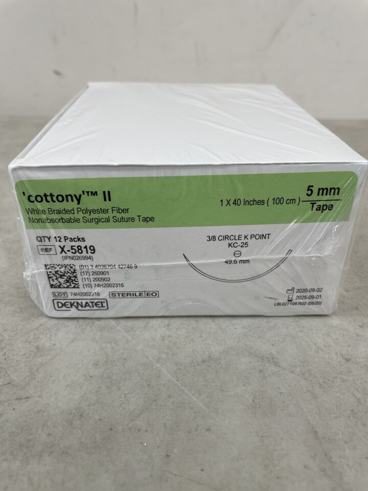 X-5819 - TELEFLEX - Cottony II White Braided Polyester Fiber Suture with 49.6 mm 3/8 Circle K-Point KC-25 Needle, 40" Long, 5 mm, (BX/12) - ( Expiry Date: 2025-09-01 )