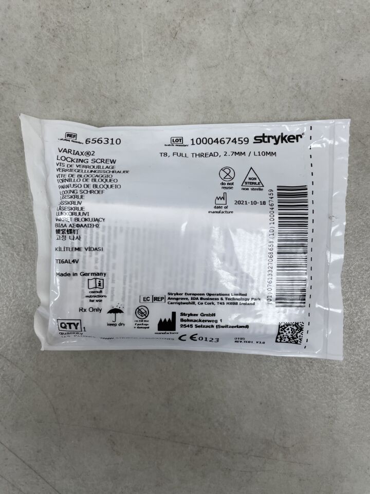 656310 - STRYKER - VariAx 2 T8 Drive Fully Threaded Titanium Locking Screw, 2.7 dia. x 10 mm Length , ( EA ) - ( Expiry Date : 2099-12-31 )
