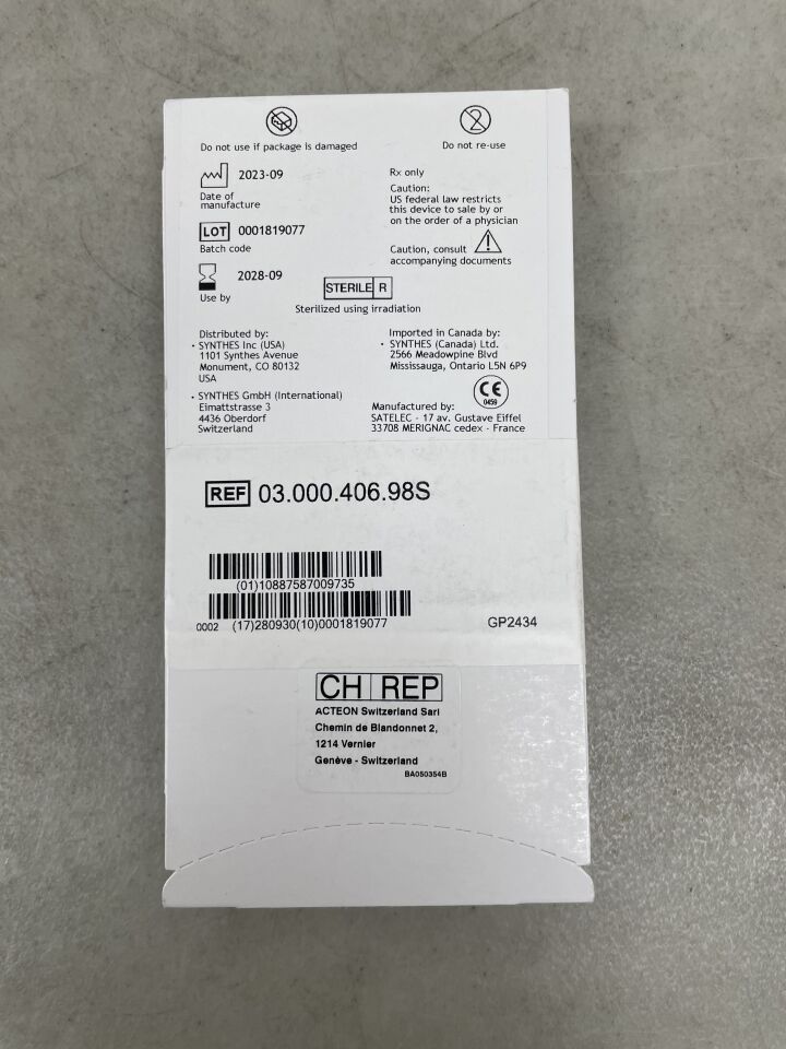 03.000.406.98S - SYNTHES - Scalpel Flat, 21.6 x 11.1 x 3 x 0.5mm, (EA) - ( Expiry Date: 2028-09-30 )