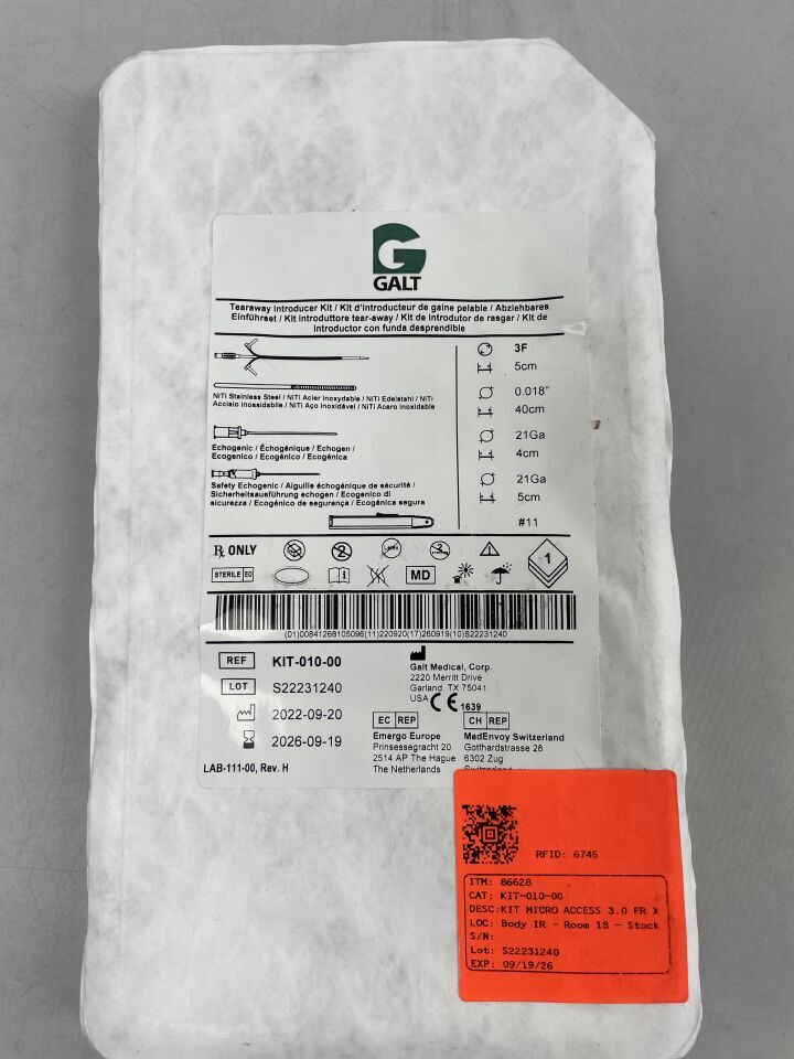 KIT-010-00 - GALT - Kit introductor desprendible de microacceso de 3 f x 5 cm con guía de 40 cm, ( ) - ( Fecha de caducidad : 2026-09-19 )