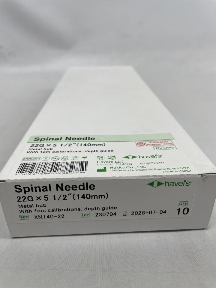 XN140-22 - HAVEL'S - aguja espinal, 22 g x 5 1/2", (caja de 10) - (Fecha de caducidad: 04/07/2028)