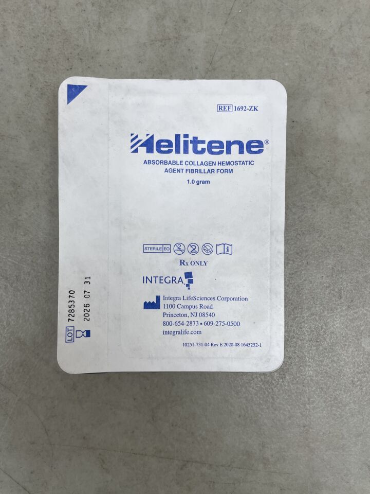 1692-ZK - INTEGRA - Agente hemostático de colágeno absorbible, forma de fibrilación, 1,0 g (EA) - (Fecha de caducidad: 31/07/2026)