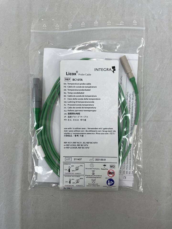 BC10TA - INTEGRA - Cable de sonda de temperatura Licox (verde), (unidad) - (Fecha de caducidad: 31/12/2099)