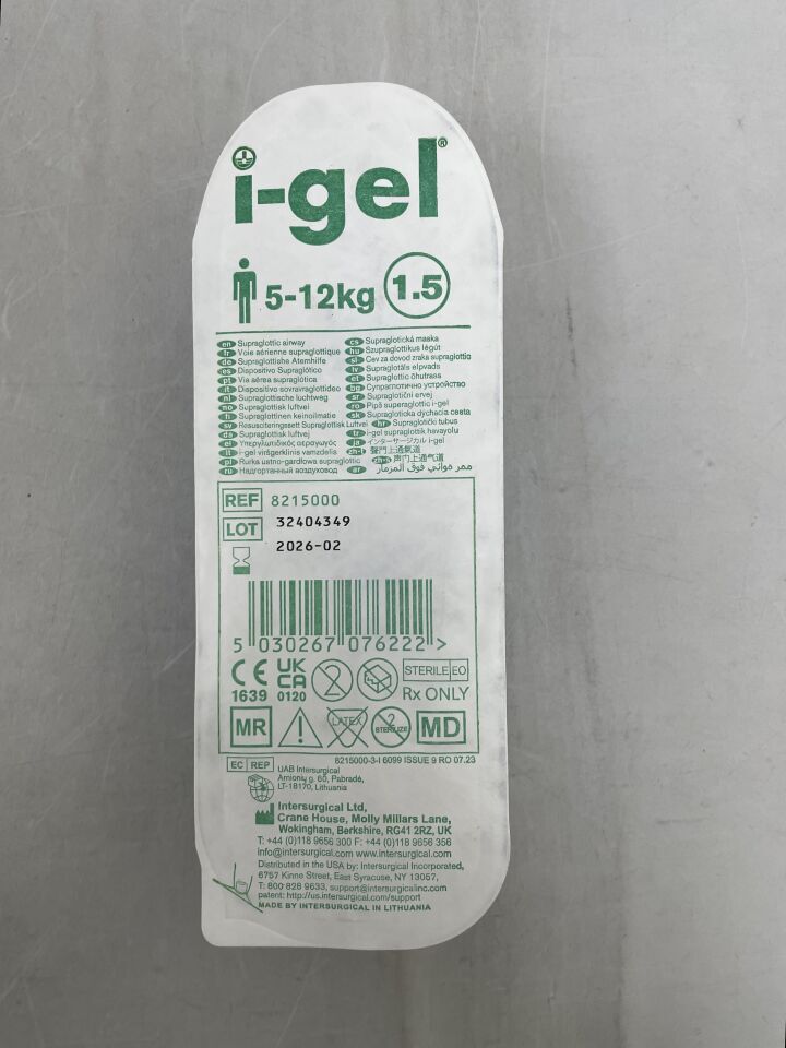 8215000 - INTERSURGICAL - I-Gel Supraglottic Airway, 5-12Kg, (EA) - ( Expiry Date: 2026-02-18 )