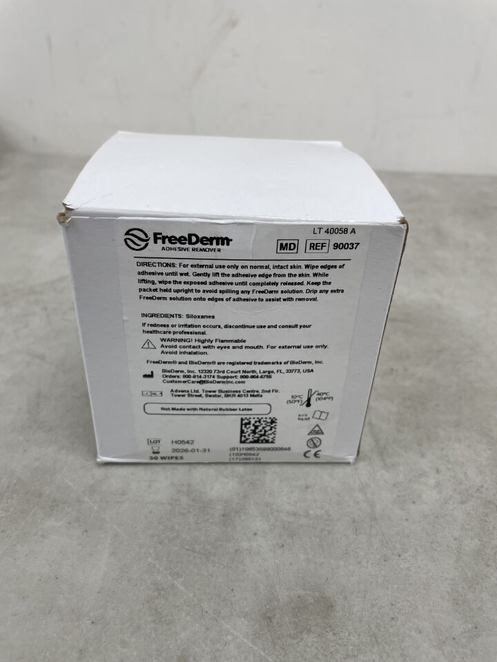 90037 - ARGENTUM MEDICAL - FreeDerm Adhesive Remover 6 ml Wipe, (BX/30) - ( Expiry Date: 2026-01-31 )