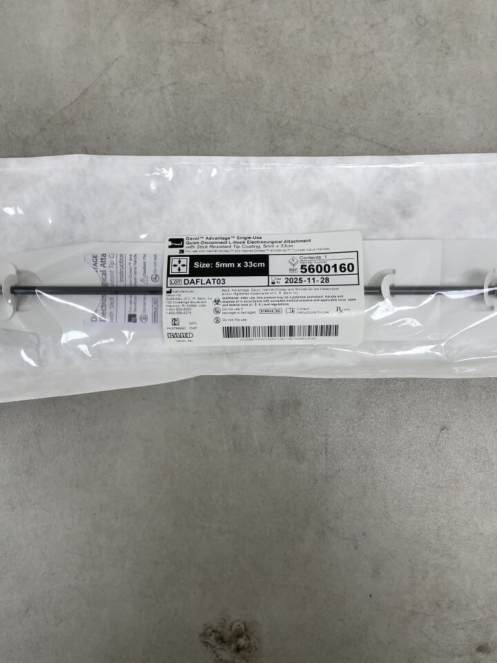 5600160 - BARD - Advantage L-Hook Electrode, Quick-Disconnect Tip, Monopolar, Disposable 5mm x 33cm, (EA) - ( Expiry Date: 2025-11-28 )