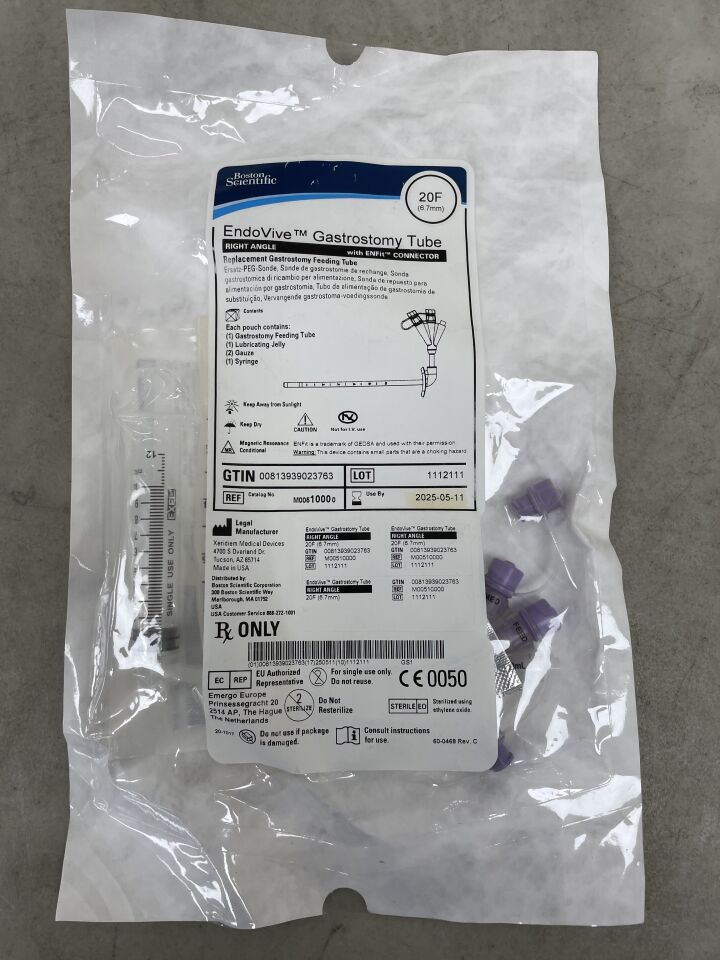 1000 - BOSTON SCIENTIFIC - EndoVive Gastrostomy Tube, Right Angle, with ENFit Connector, 20FR, (EA) - ( Expiry Date: 2025-05-11 )