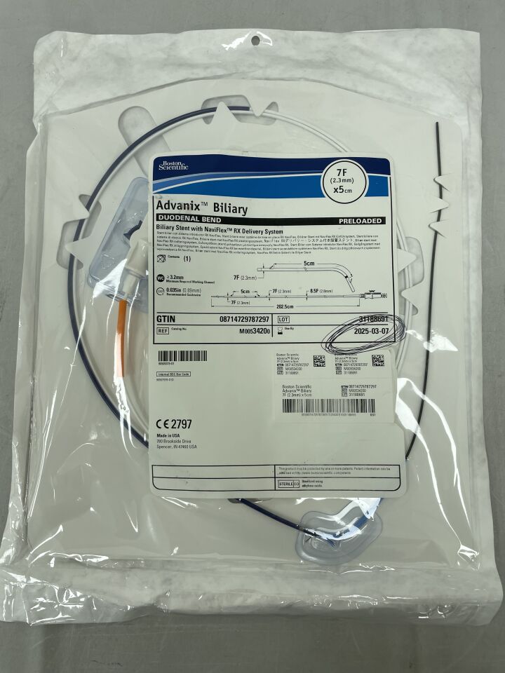 3420 - BOSTON SCIENTIFIC - Advanix Biliary Duodenal Bend Preloaded Biliary Stent w/ Naviflex RX Delivery System 7F x 5cm, (EA) - ( Expiry Date: 2024-10-19 )