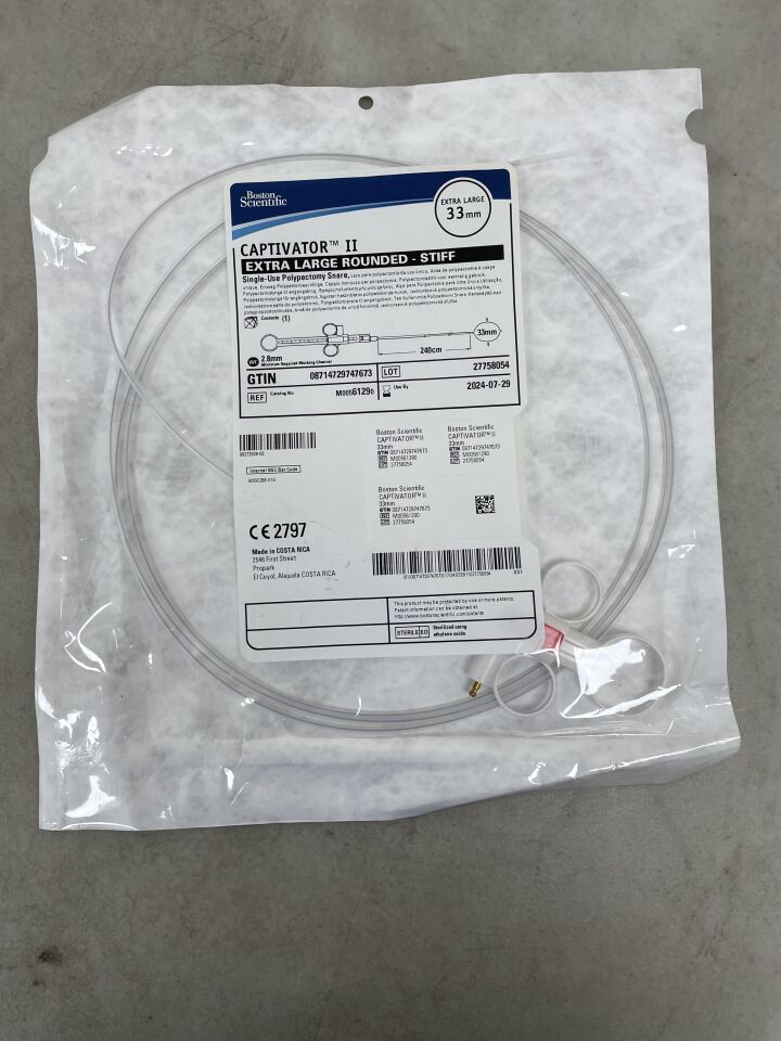 6129 - BOSTON SCIENTIFIC - Captivator II Single-Use Polypectomy Snare - Extra Large Rounded/Stiff - 33mm x 240cm, (EA) - ( Expiry Date: 2024-07-29 )