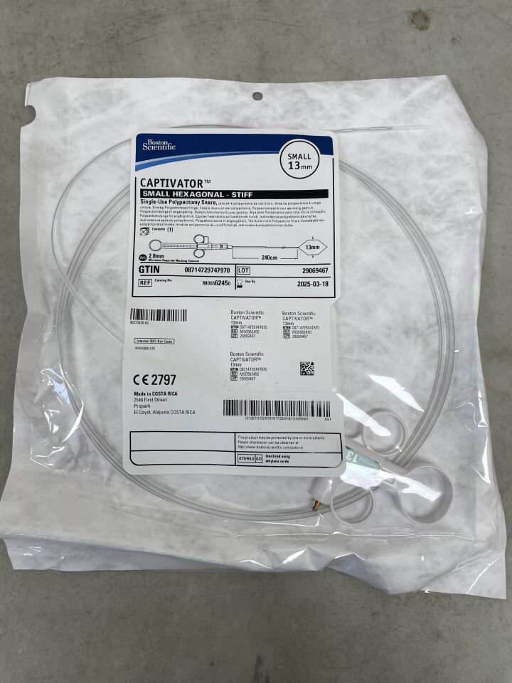6245 - BOSTON SCIENTIFIC - Captivator Single-Use Polypectomy Snare - Small Hexagonal/Stiff - Small - 13mm x 240cm, (EA) - ( Expiry Date: 2025-03-18 )