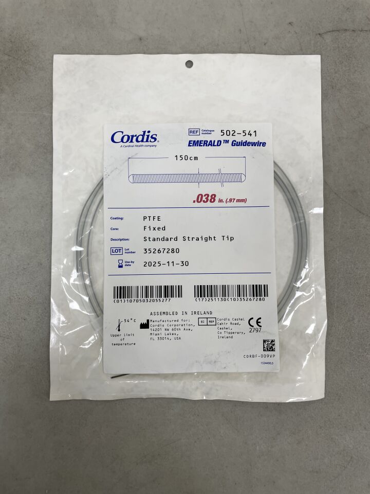 502-541 - CORDIS - Emerald Fixed-Core Guidewire, 0.038 in. dia. x 150 cm Length, (EA) - ( Expiry Date: 2025-11-30 )