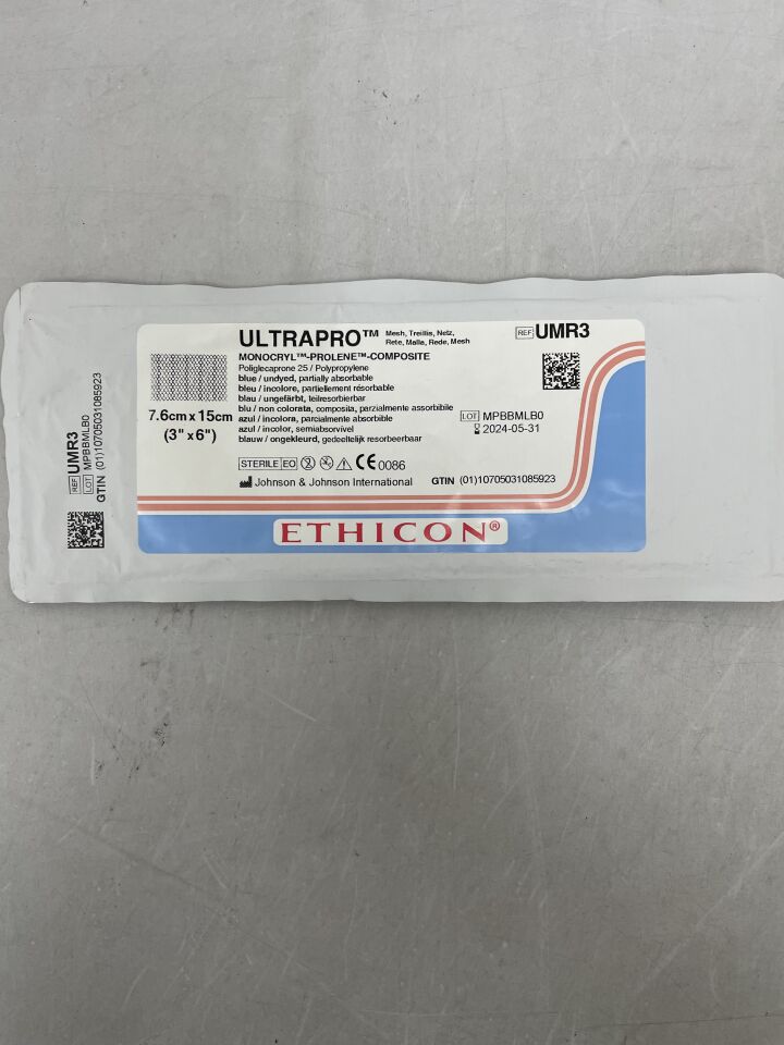 UMR3 - ETHICON - Ultrapro Flat Hernia Mesh, 7.6 x 15 cm, Rectangle, (EA) - ( Expiry Date: 2024-05-31 )