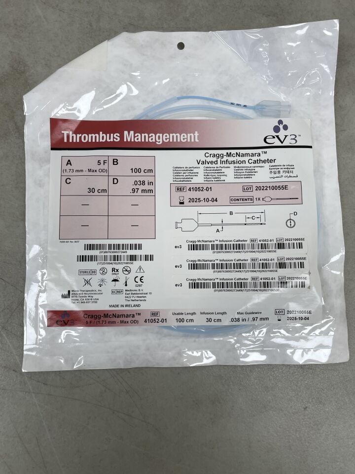 41052-01 - EV3 - Cragg-McNamara Valved Infusion Catheter, 5F x 100cm x 30cm x .038", (EA) - ( Expiry Date: 2025-10-04 )