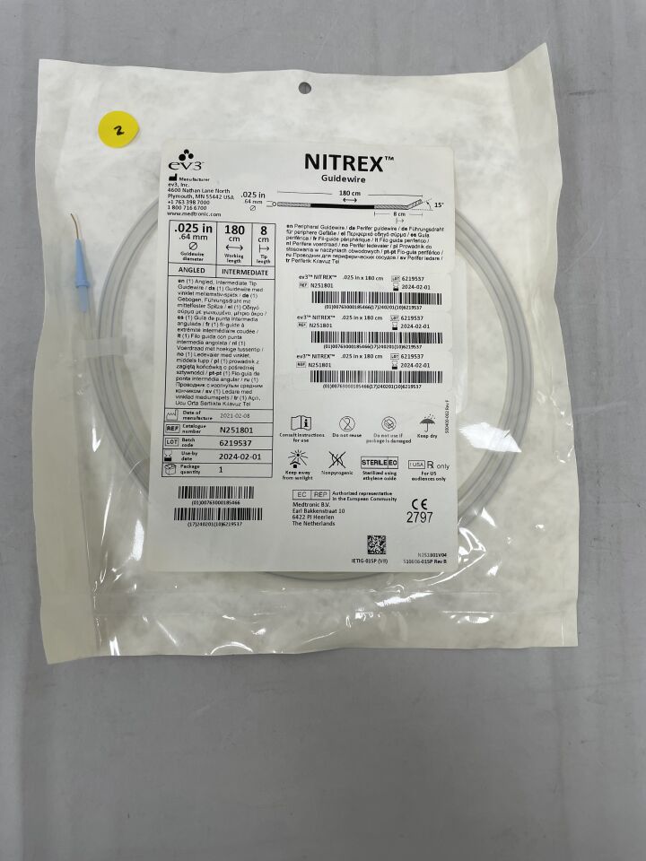 N251801 - EV3 - Nitrex Guidewire And Torque Device 0.025in x180cm x 8cm, (EA) - ( Expiry Date: 2025-06-01 )