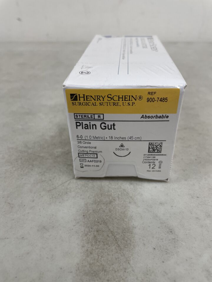 900-7485 - HENRY SCHEIN - Suture 6-0 18" Plain Gut Monofilament DSCM13 Beige, (BX/12)