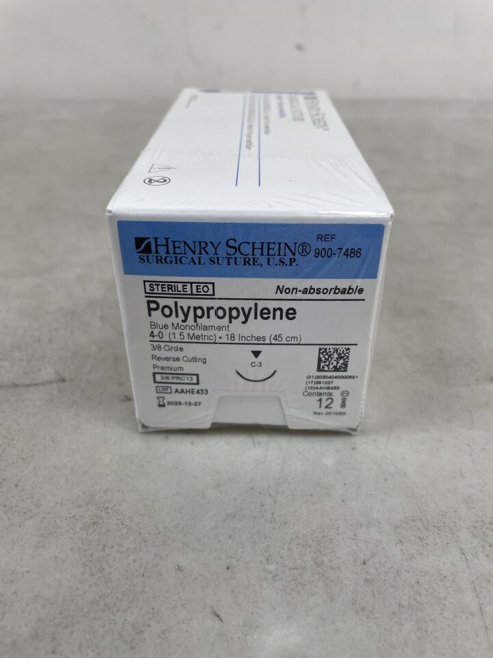 900-7486 - HENRY SCHEIN - Suture 4-0 18" Polypropylene Monofilament C-3 Blue, (BX/12) - ( Expiry Date: 2025-12-27 )