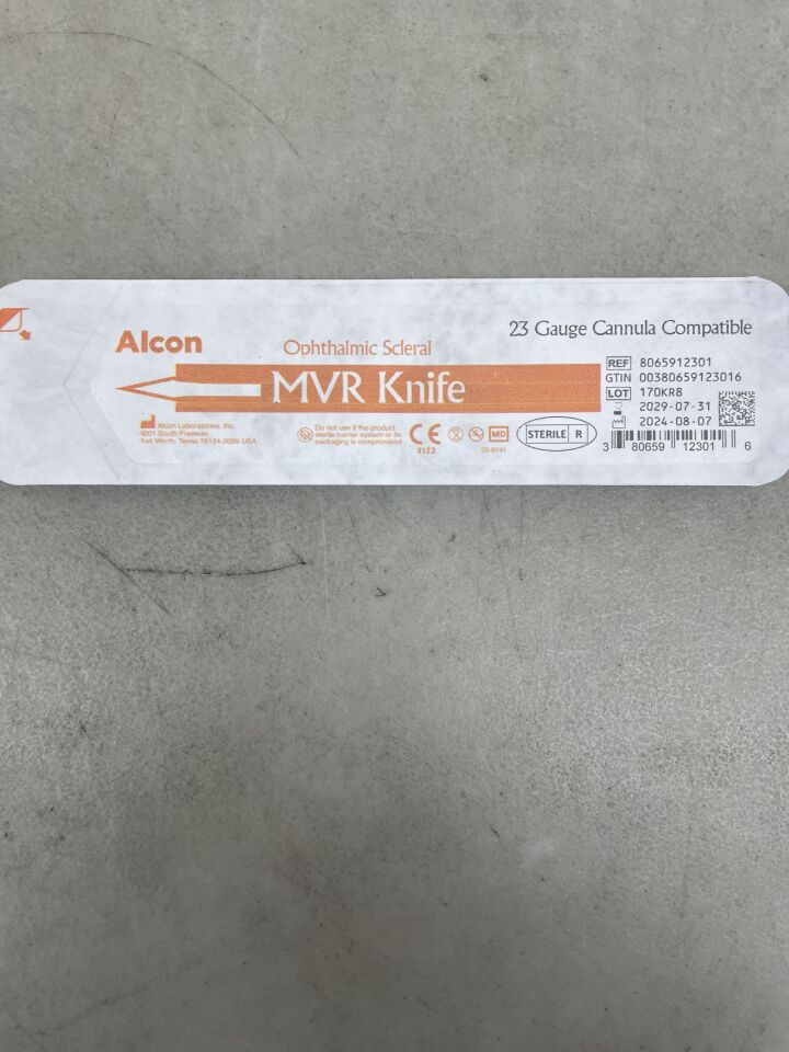 Alcon ophthalmic scleral MVR knife sterile packaging for 23 gauge cannula surgery
