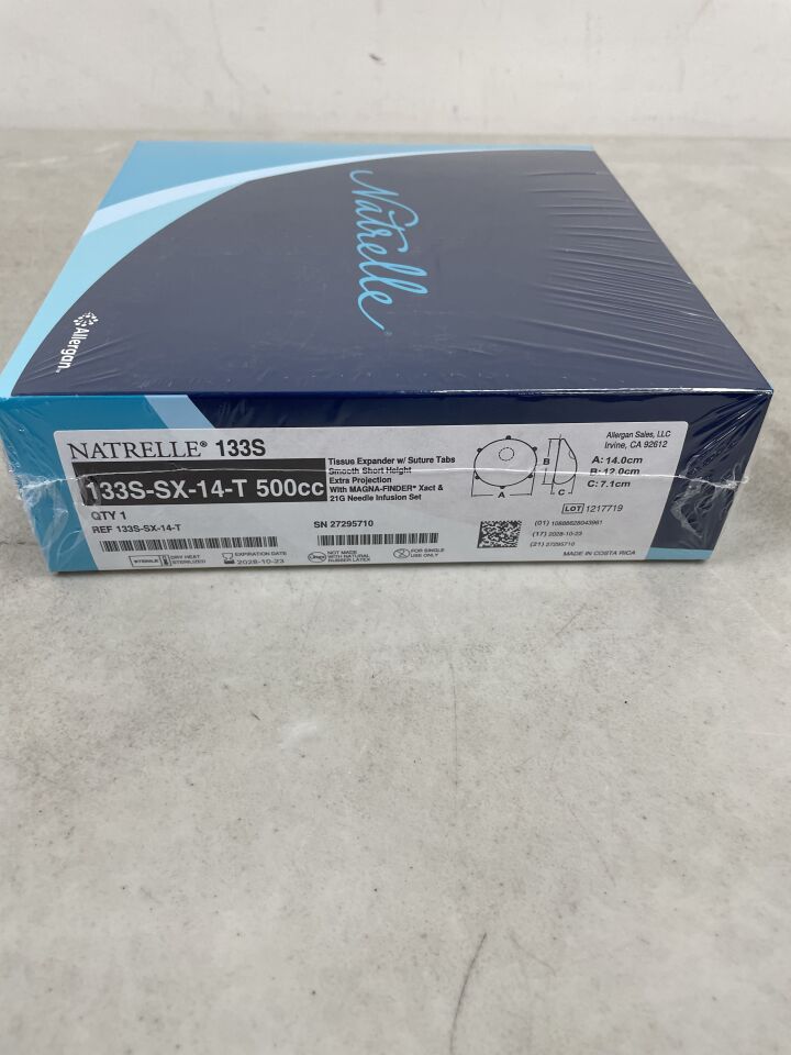 Natrelle 133S tissue expander box, 500cc, sterile medical surgical device packaging