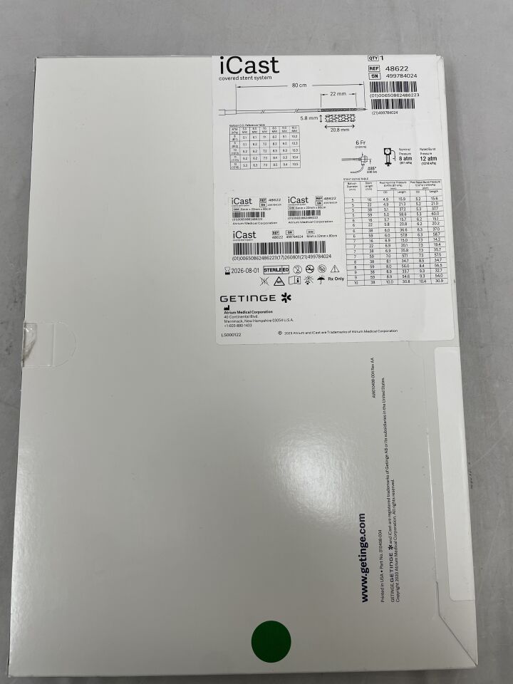 48622 - ATRIUM - iCast Covered Stent System, 6mmX22mmX80cm, (BX/1) - ( Expiry Date: 2026-08-01 )