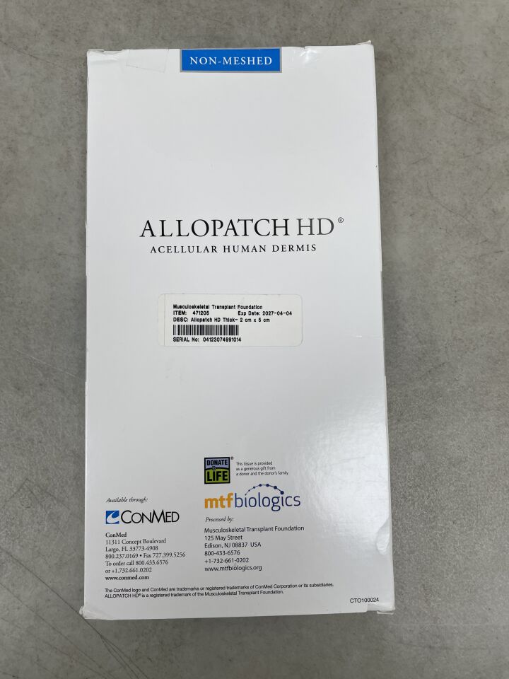 471205 - CONMED - AlloPatch HD Acellular Dermal Matrix, 2 x 5cm, Thick (0.8 - 1.7mm), (BX/1) - ( Expiry Date: 2027-04-04 )
