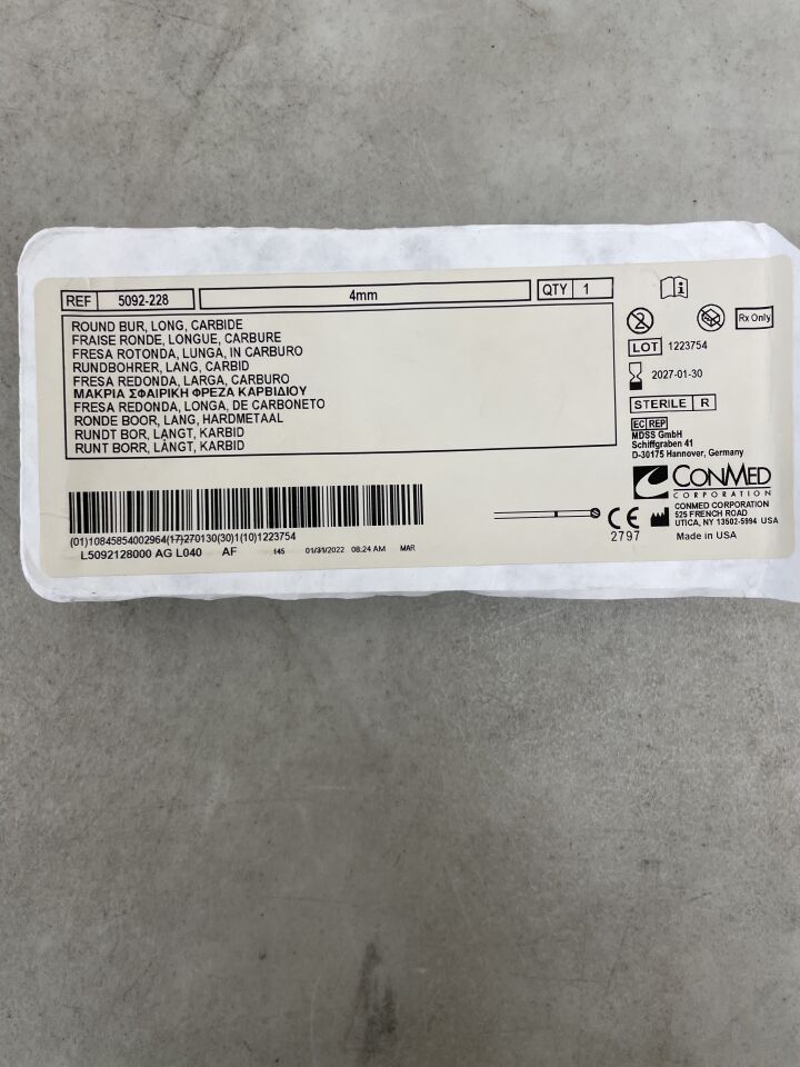 5092-228 - CONMED - Round Bur, Long, Carbide 4mm, 8 Flutes, (EA) - ( Expiry Date: 2027-01-30 )