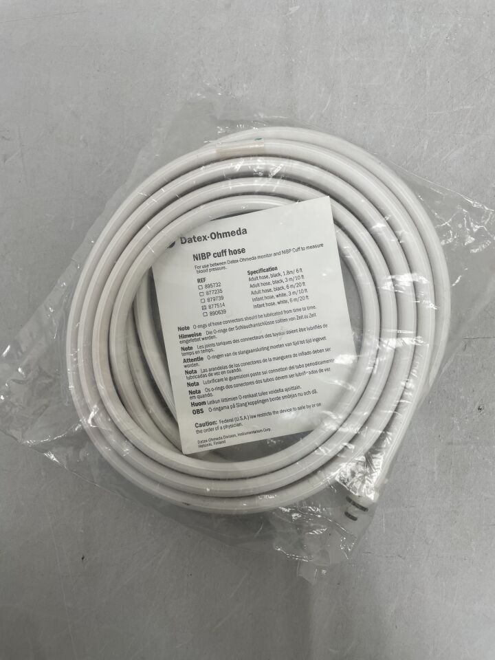 877514 - DATEX-OHMEDA - NIBP cuff hose, Infant hose, white, 3m/10ft, (EA) - ( Expiry Date: 2099-12-31 )