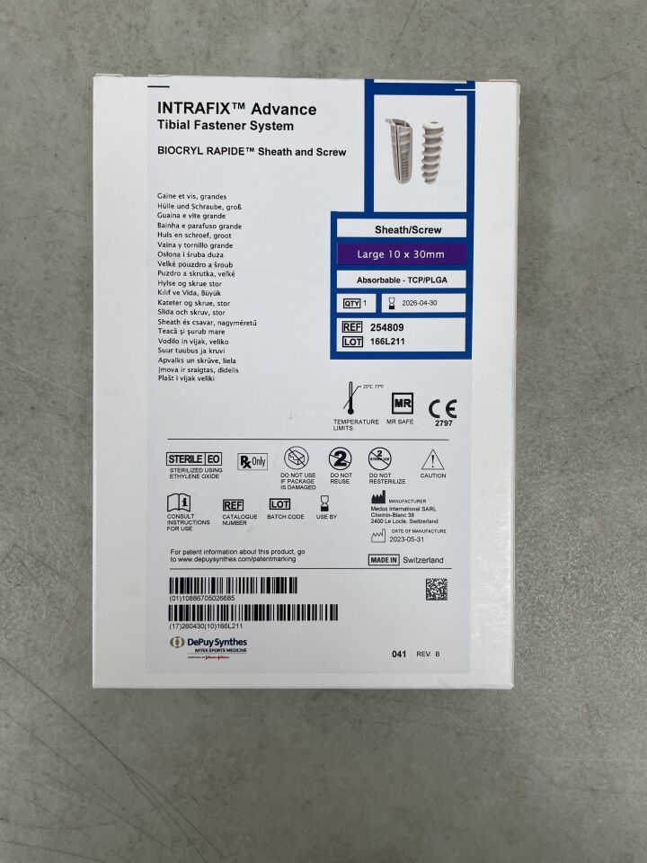 254809 - DEPUY - INTRAFIX Advance Tibial Fastener System BIOCRYL RAPIDE Sheath and Screw Large 10 x 30mm, (BX/1) - ( Expiry Date: 2026-04-30 )