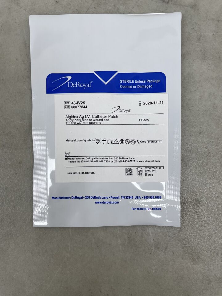 46-IV25 - DEROYAL - Algidex Ag IV Patch Silver Alginate Dressing, 2.5 cm x 7 mm, (EA) - ( Expiry Date: 2028-11-21 )