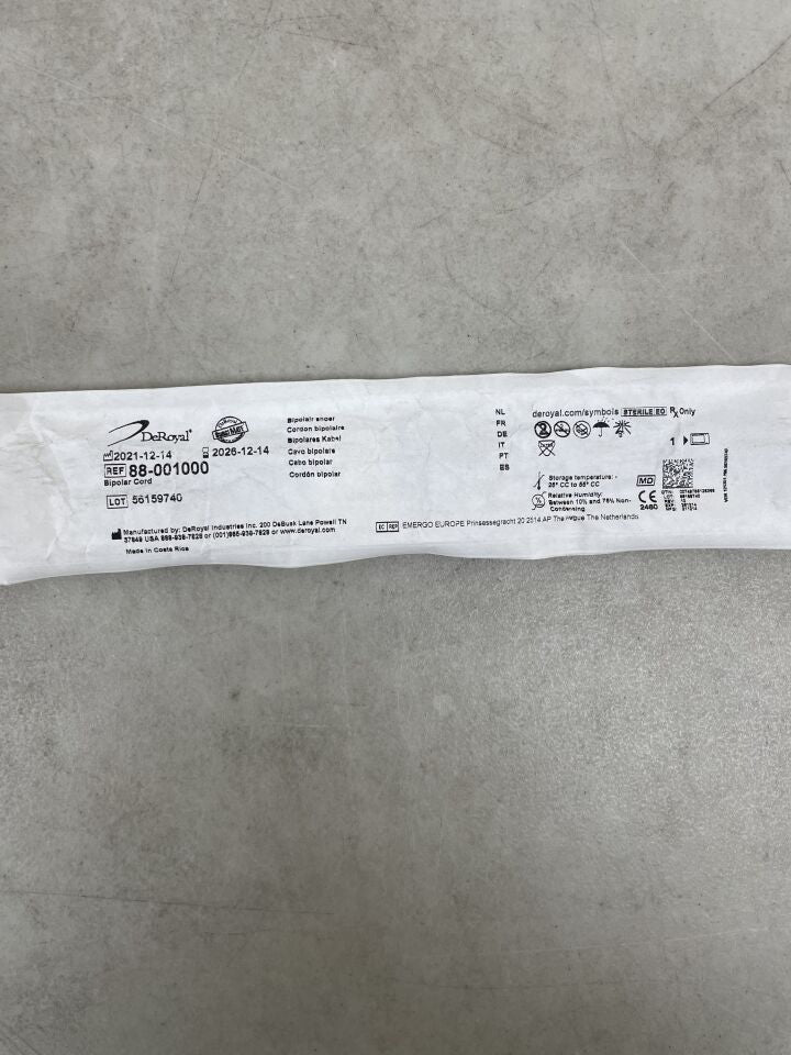 88-001000 - DEROYAL - Electrosurgical Bipolar Cord , (EA) - ( Expiry Date: 2026-12-14 )
