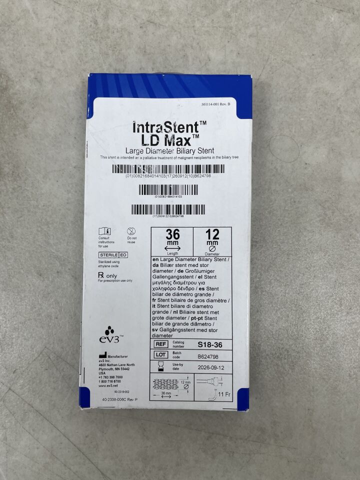 S18-36 - EV3 - IntraStent LD Max 大直徑膽道支架 4.5mm x 36mm,(BX/1)-(有效期限:2026-09-12)