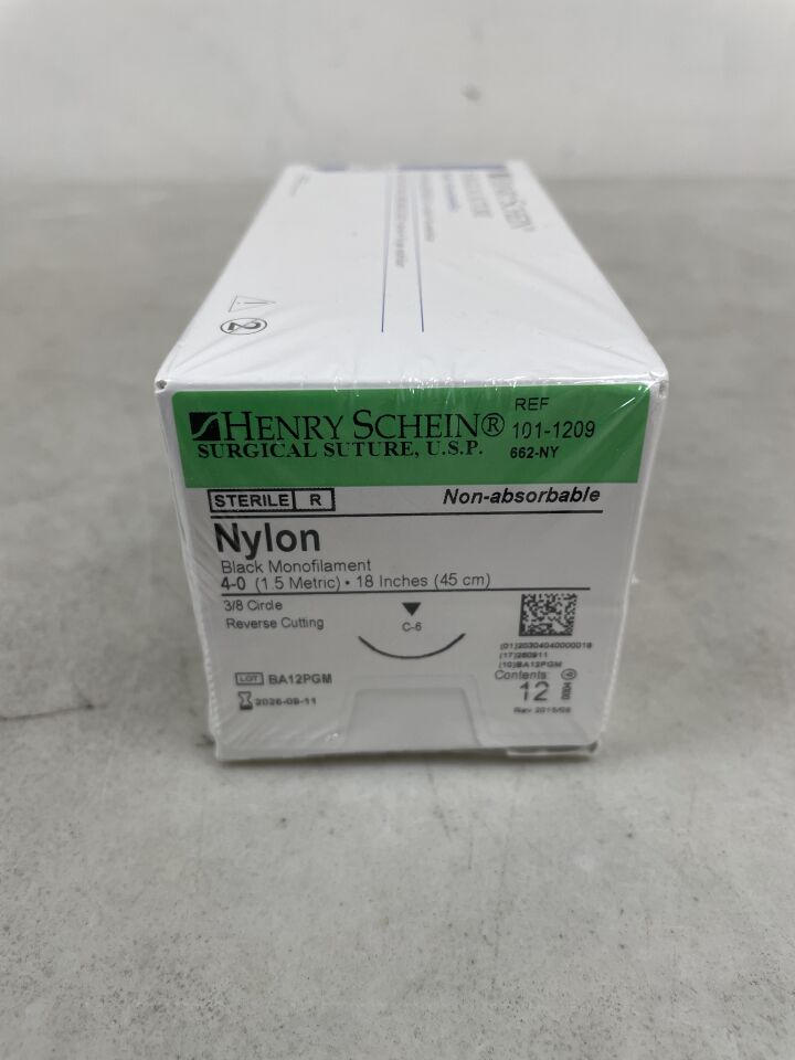 101-1209 - HENRY SCHEIN - Suture 4-0 18" Nylon Monofilament C-6 Black, (BX/12) - ( Expiry Date: 2026-09-11 )