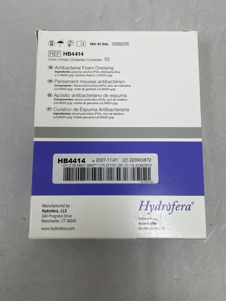HB4414 - HOLOGIC - Apósito antibacteriano de espuma azul clásico, 10 x 10 cm (2 por paquete), (Caja de 10) - (Fecha de caducidad: 01/11/2027)