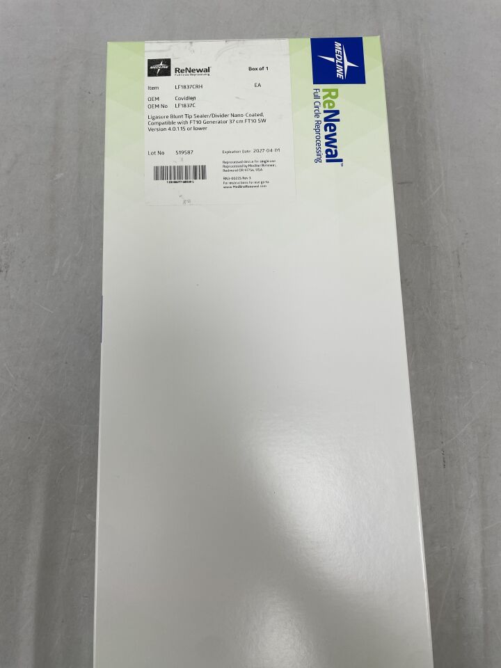 LF1837CRH - MEDLINE - Sellador/divisor laparoscópico COVIDIEN LigaSure de punta roma de 37 cm, con nanorrevestimiento, compatible con FT10 v4.0.1 o anterior (REPROCESADO), (Caja/1) - (Fecha de caducidad: 01/04/2027)