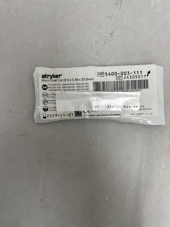 5400-003-111 - STRYKER - Micro Dual Cut Blade, 9.0 x 0.38 x 25.0mm , ( EA ) - ( Expiry Date : 2029-11-01 )