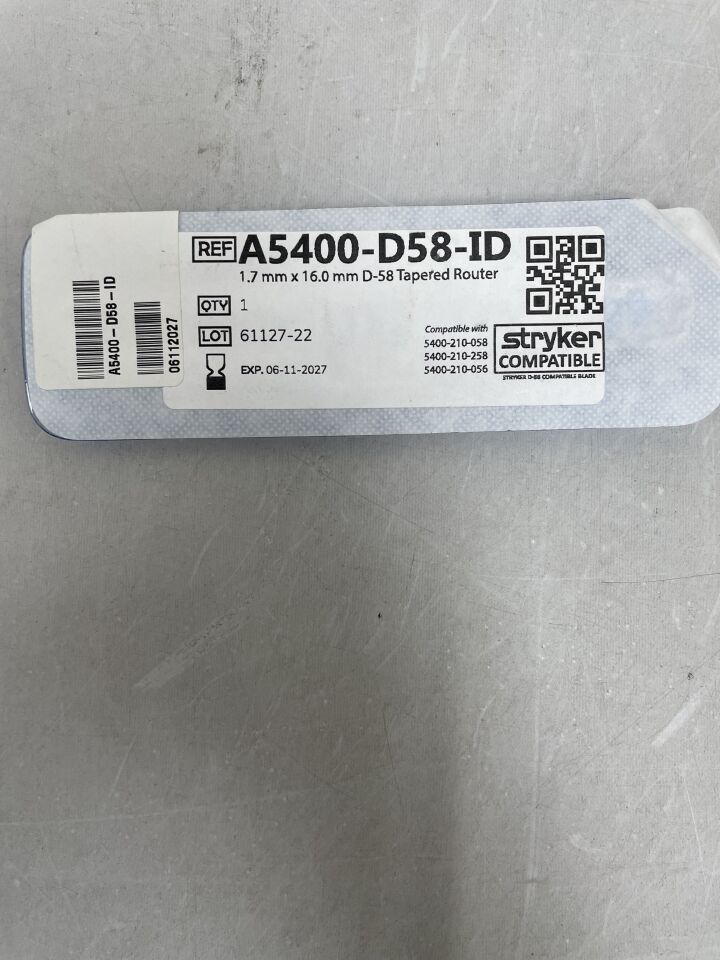 A5400-D58-ID - STRYKER - D-58 Tapered Router, 1.7 mm x 16.0 mm , ( EA ) - ( Expiry Date : 2027-06-11 )