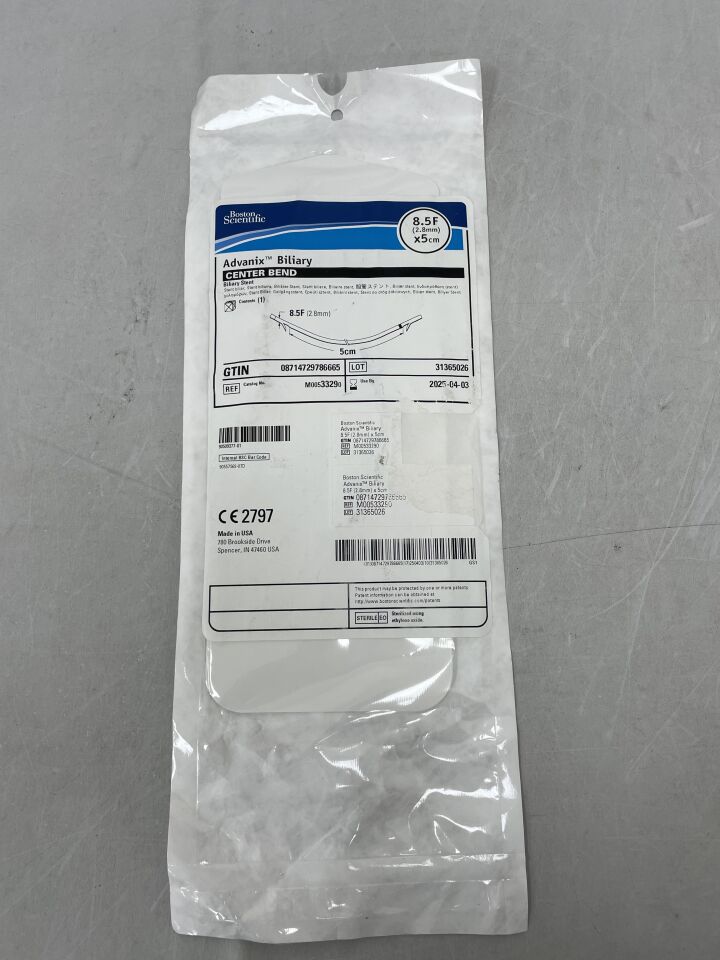 3329 - BOSTON SCIENTIFIC - Advanix Biliary Stent - Center Bend - 8.5Fr x 5cm, (EA) - ( Expiry Date: 2025-07-31 )