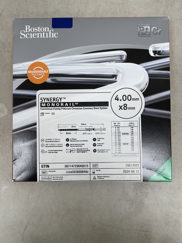 392600840 - BOSTON SCIENTIFIC - SYNERGY Everolimus-Eluting Platinum Chromium Coronary Stent System - Monorail - 4.00mm x 8mm, (BX/1) - ( Expiry Date: 2024-06-12 )
