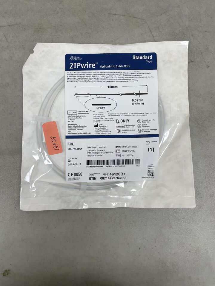 46126B - BOSTON SCIENTIFIC - ZIPwire PTA Hydrophilic Guidewire - Standard, Straight - .025" x 150cm, (EA) - ( Expiry Date: 2025-08-17 )